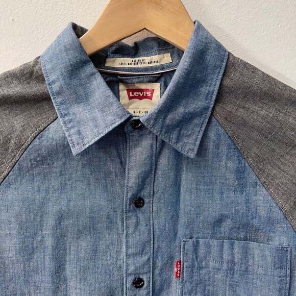 Levi's SMALL Modern Fit Cotton Colorblock Button Down Raglan Retro Work Shirt - Picture 4 of 5